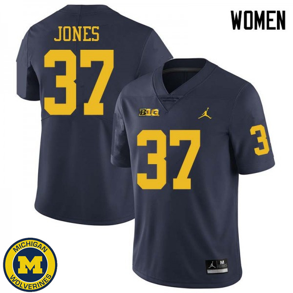 Womens Michigan Wolverines #37 Bradford Jones Navy Jordan Brand Official Game Jersey